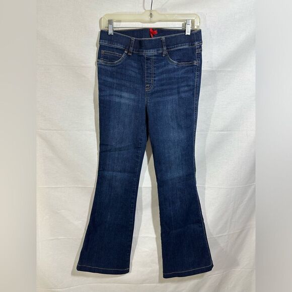 SPANX Midnight Shade Pull On Flare Jeans Medium Dark Wash Western Casual - Picture 2 of 11